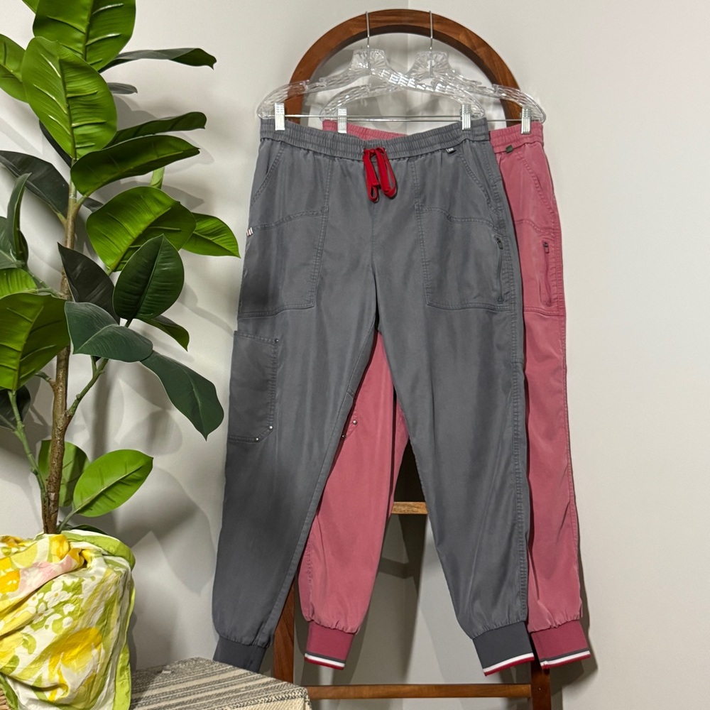 Mediclo XL Lot of Two Red and Gray Tencel Blend Catalina Jogger Scrub Pants